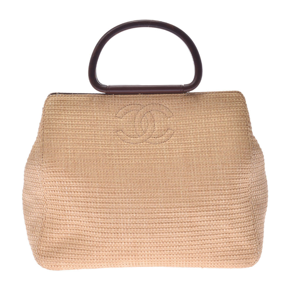 CHANEL Coco Mark Straw Bag Beige Brown Handbag